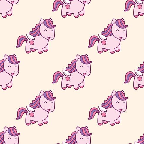 Seamless pattern with pegasus in kawaii japanese style isolated on beige background. vector