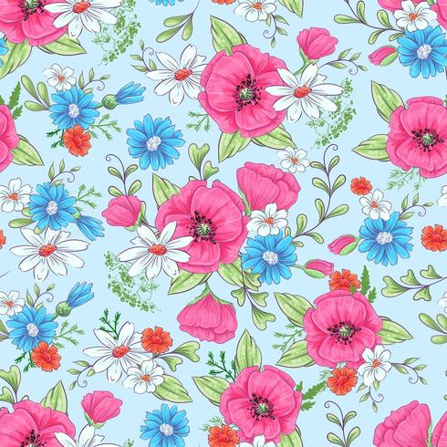 Red poppies and daisies seamless pattern vector