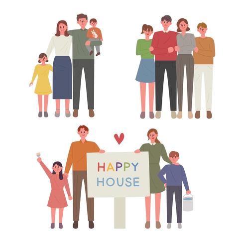 Happy family character set. vector