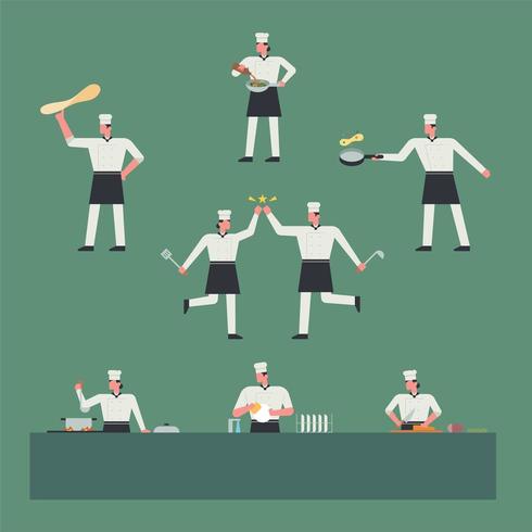 Chefs who cook with various cooking utensils. vector