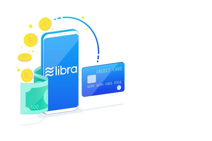 Isometric of libra digital currency on white background vector