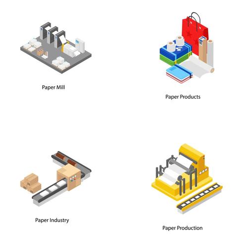 Iconos isométricos de molino de papel vector