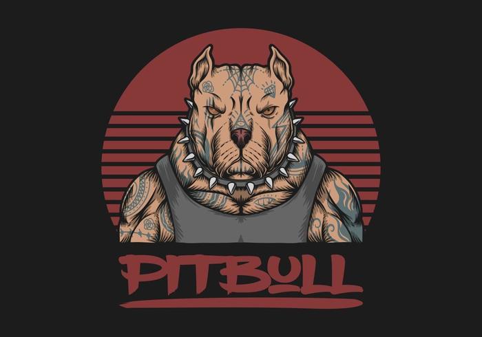 gángster pitbull con ilustración de tatuajes vector