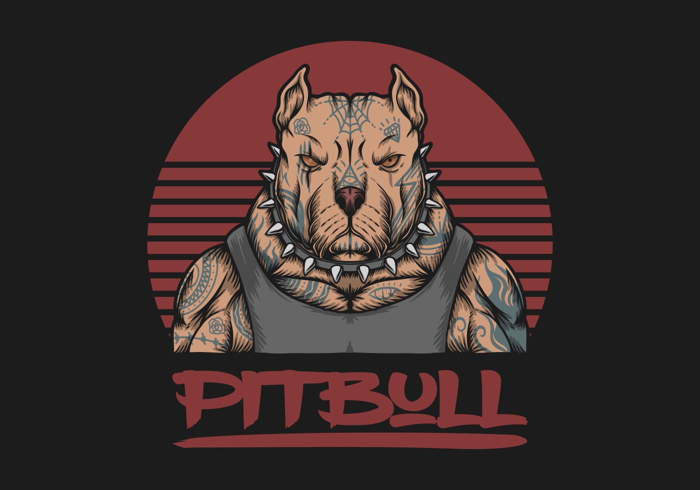 pitbull gangster  with tattoos illustration 682773 Vector 