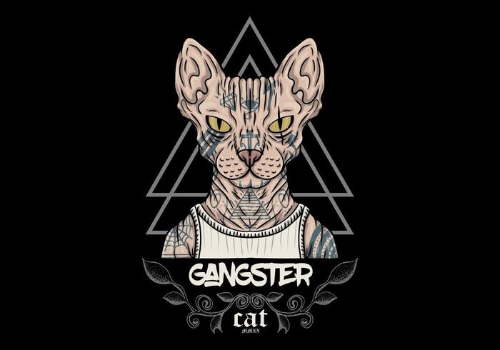 sphynx cat gangster with tattoos  vector