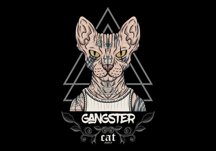 sphynx cat gangster with tattoos  vector