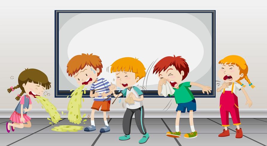 Children being sick at school vector