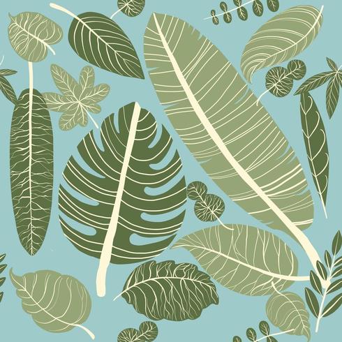 Seamless pattern tropical leaves vector