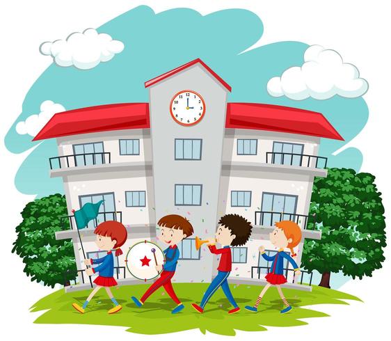 Children in school band at school vector