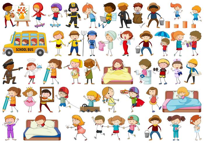 Diverse children set on white background vector