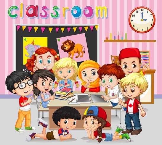 Students learning in classroom vector