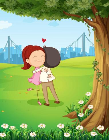 A couple hugging each other near the tree vector