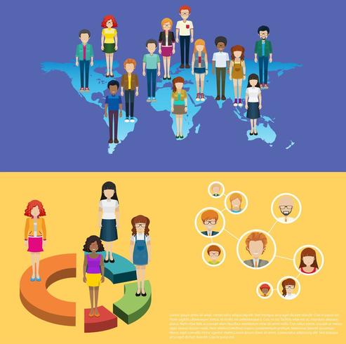 Mapa mundial y personas infografía vector