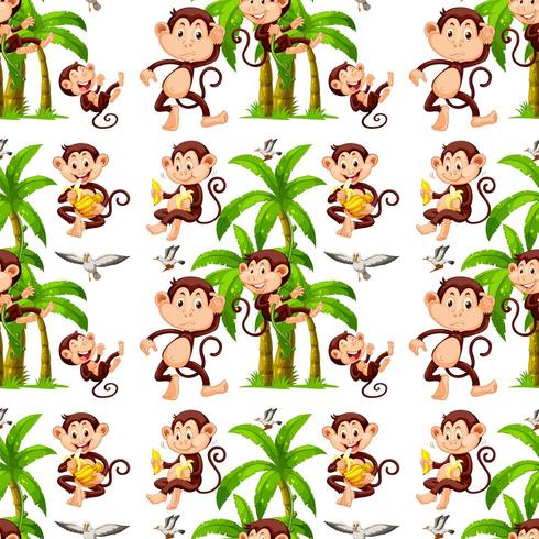 Seamless monkeys and coconut trees vector