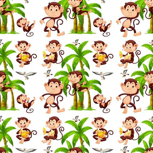 Seamless monkeys and coconut trees vector