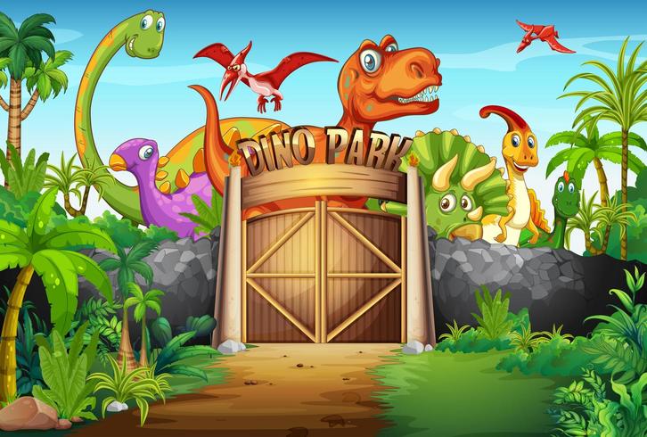 Dinosaurs living in the park vector