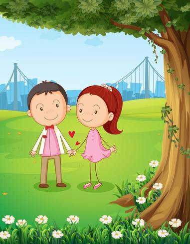 A couple dating near the tree vector