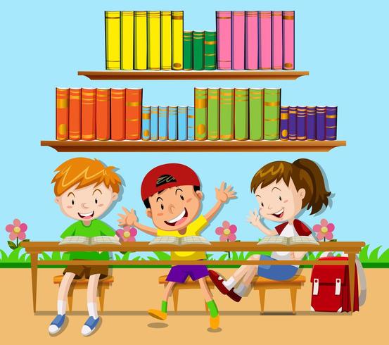 Three students leaning in classroom vector