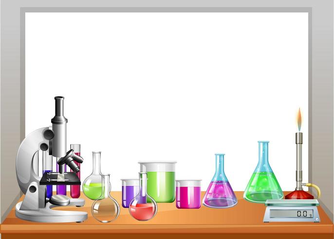 Chemistry equipment on table vector