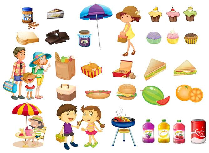 Set of things and foods for a picnic vector