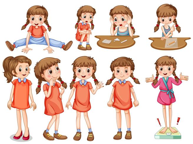 Little girl in different actions vector