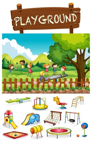 Playground scene with children and toys vector