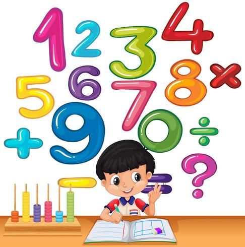 Boy counting numbers on the desk vector