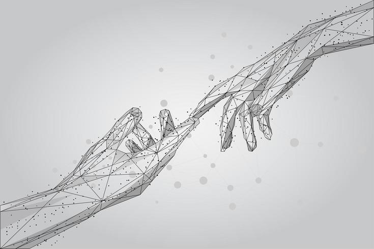 Low poly wireframe human hands touching with fingers  vector