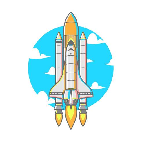 Flying rocket with clouds and sky background vector