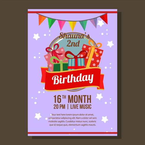 flat style birthday party invitation theme with birthday present box vector