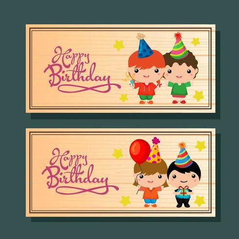 banner horizontal de cumpleaños con niño lindo vector