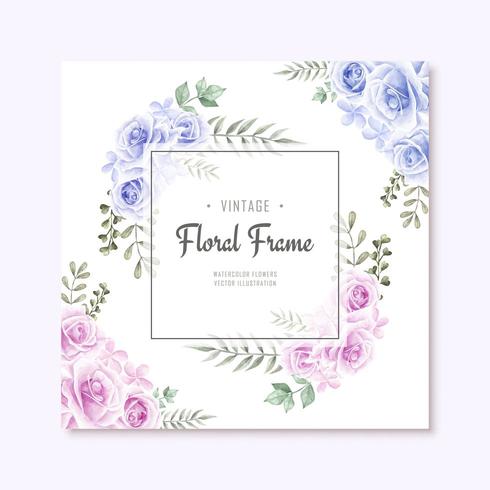 Beautiful Watercolor Blue and Pink Flowers Frame vector