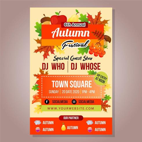 poster autumn festival template with foliage stuff vector