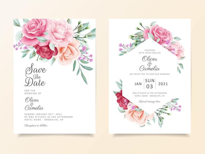 Conjunto de plantillas de tarjeta de invitación de boda hermosa vector