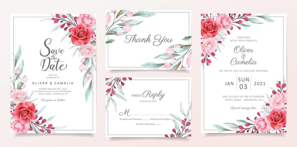 Conjunto de plantillas de tarjeta de invitación de boda floral vector