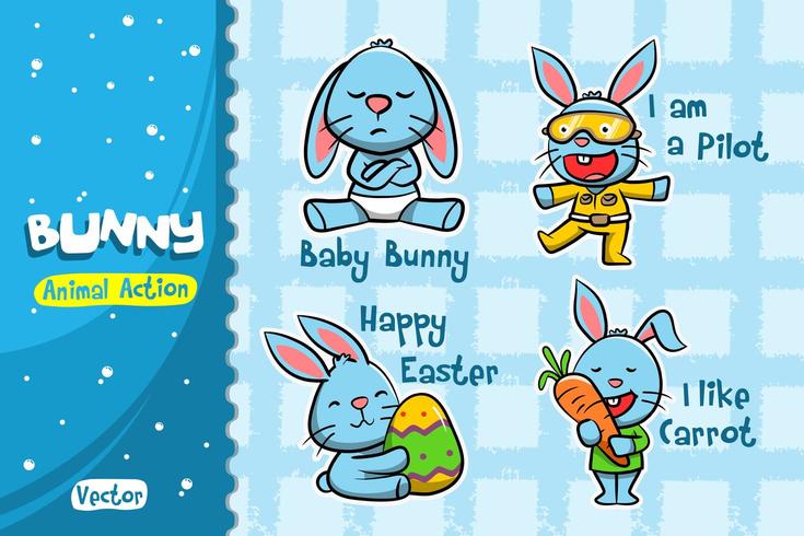 Bunny Cartoon Set. Vector Design of Animal Action