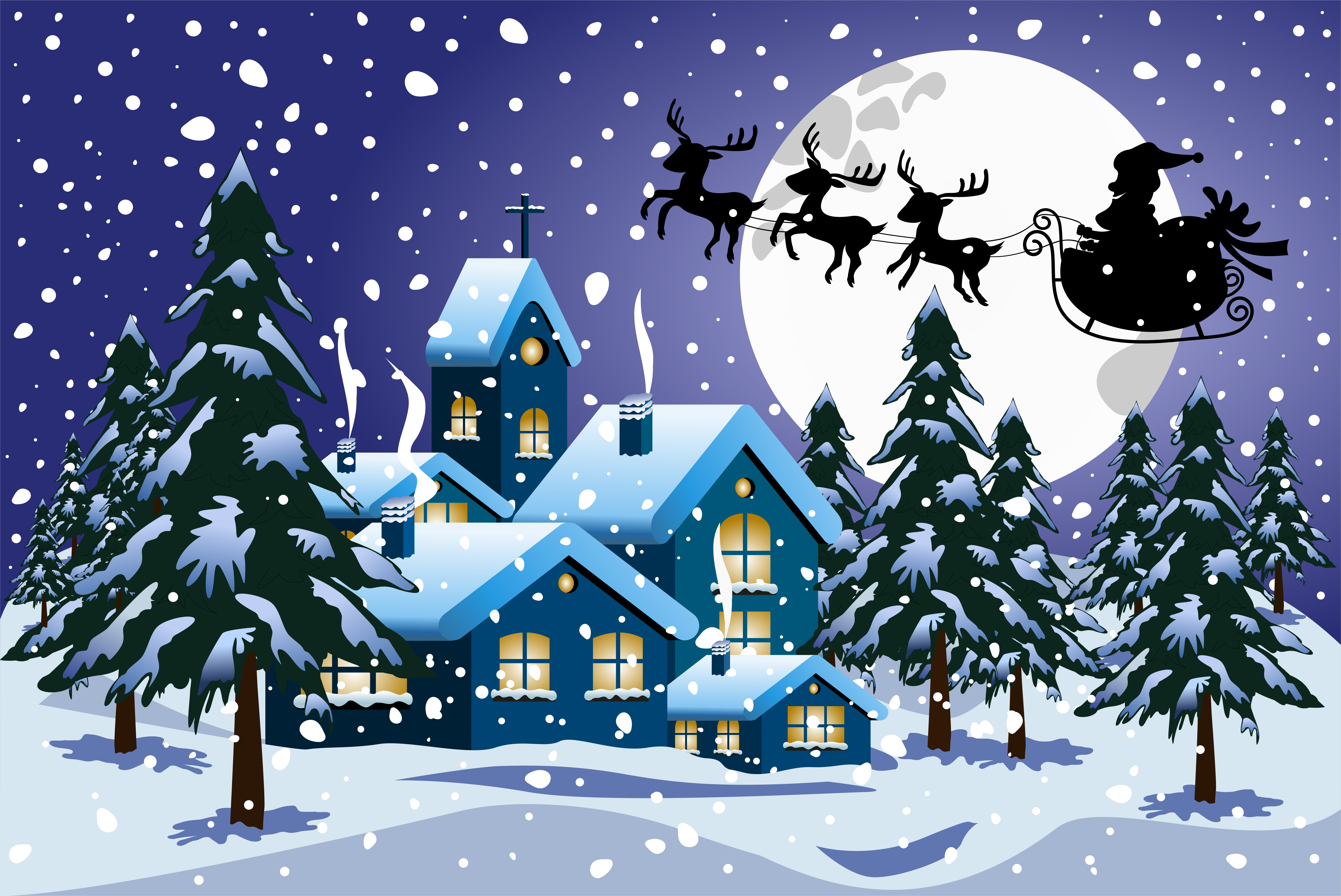 Download Cartoon snowy Christmas night scene - Download Free ...