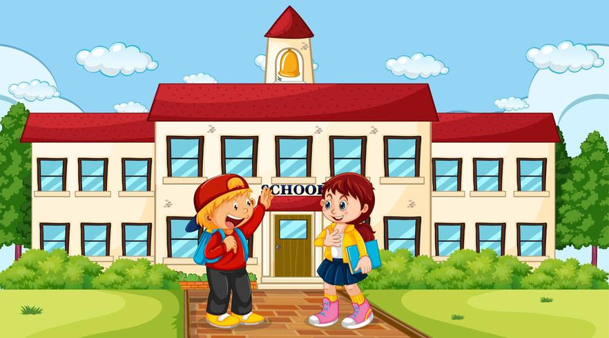 Niño y niña, en la escuela vector