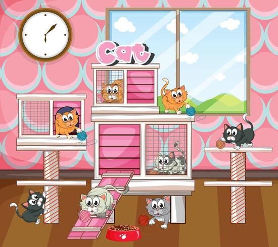 Cats in big cage indoor vector