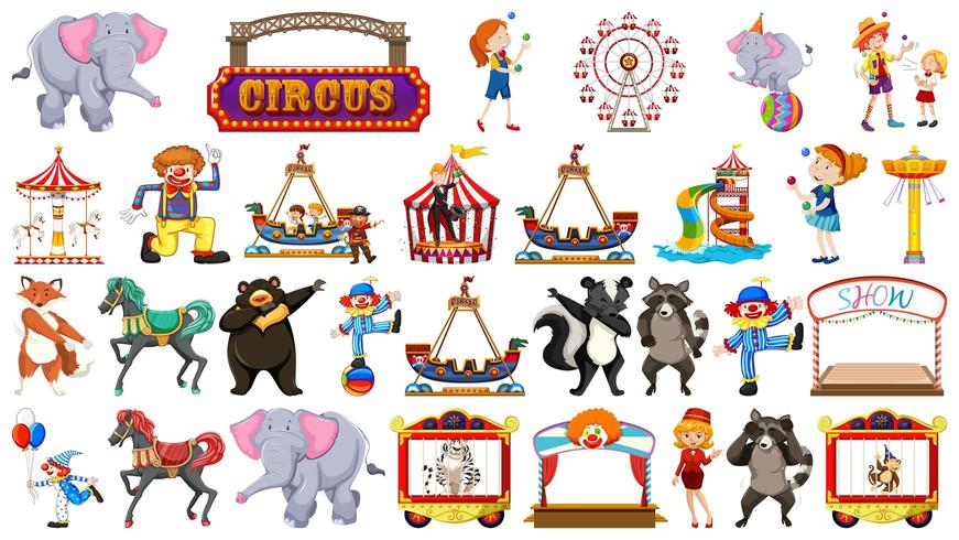 Large circus themed set vector