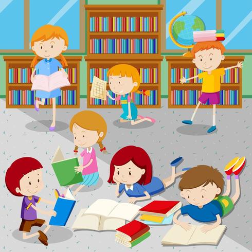 Students reading books in library vector