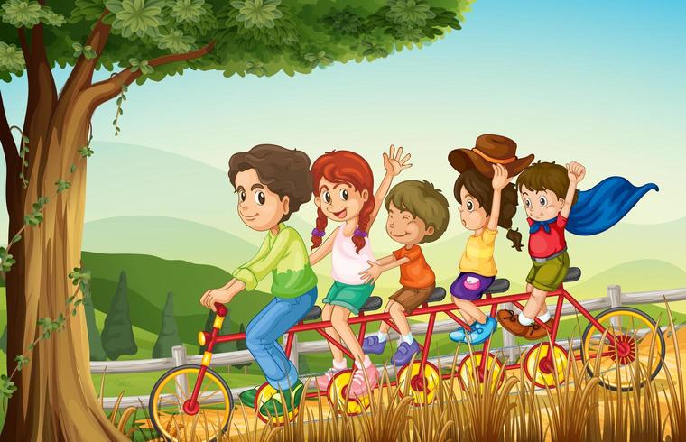 A group of people biking vector