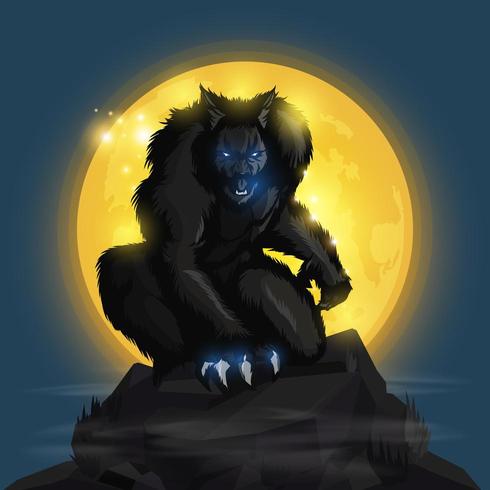 Hombre lobo y luna llena vector