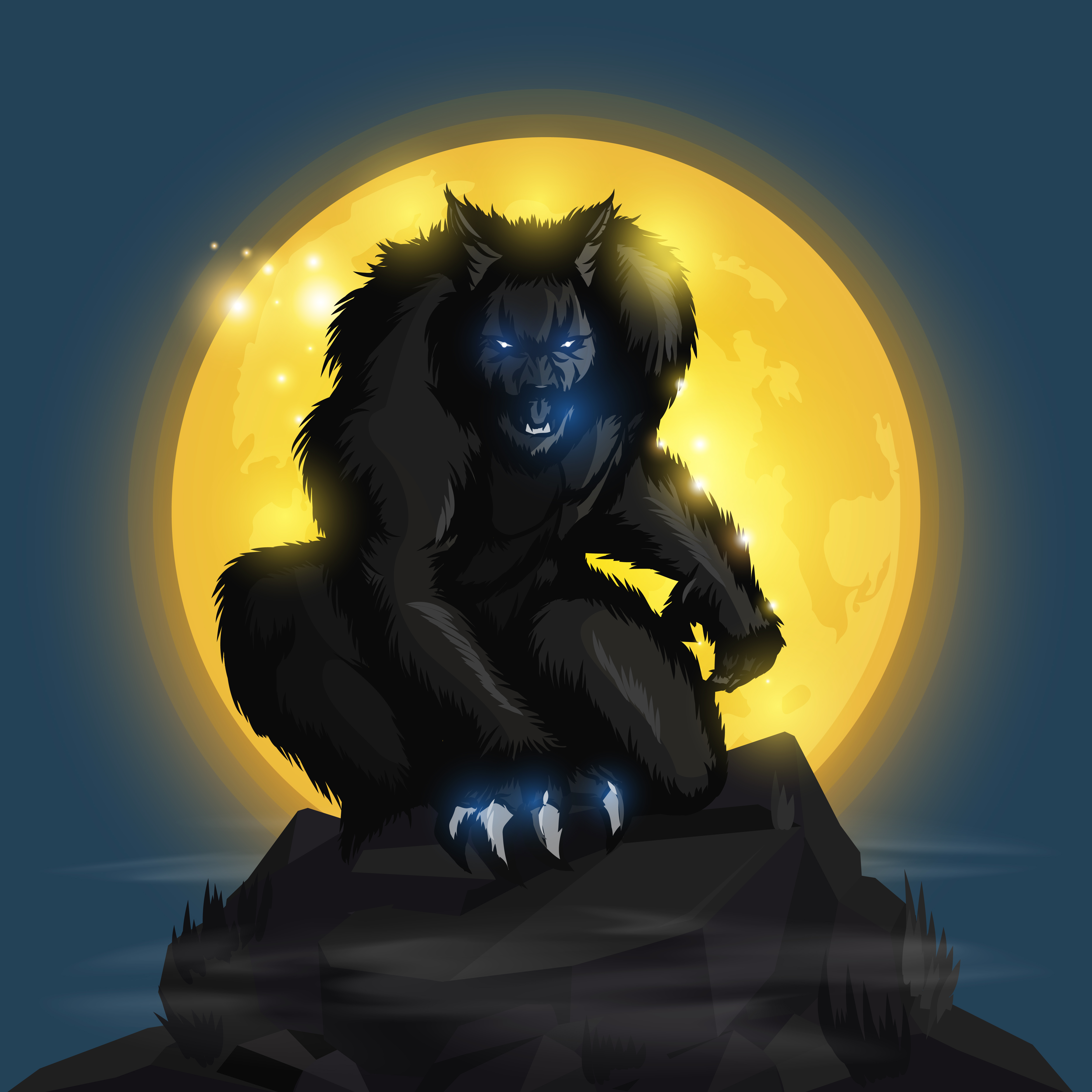 Werewolf and fullmoon 683394 Vector Art at Vecteezy