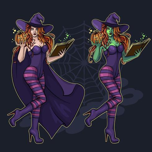 Beautiful witch with a magic book  vector