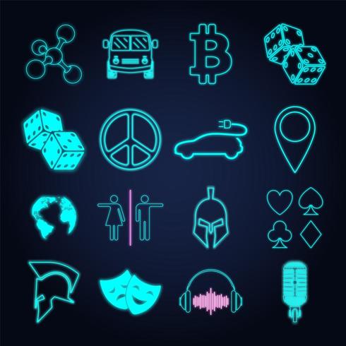 Set of various neon light sign and symbol vector