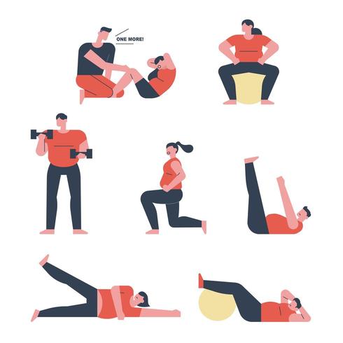 People doing weight training. vector