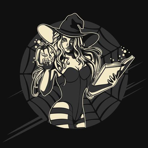 Magic Witch with Pumpkin and Book  vector