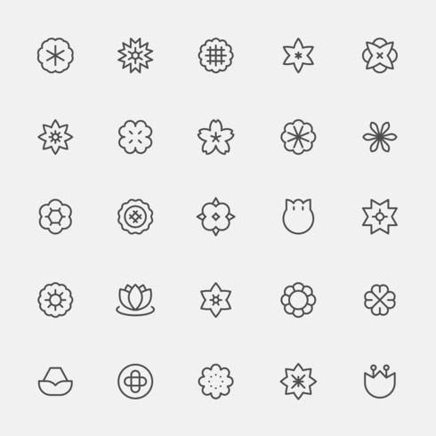 Conjunto de iconos de flores de estilo de línea simple monocromo. vector