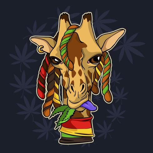 Giraffe chews cannabis leaves vector